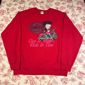 Vintage 90s Betty Boop Harley Davidson Red Comfy Crewneck Sweater!
